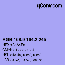 カラーコード: RGB 168.9 164.2 245 | qconv.com