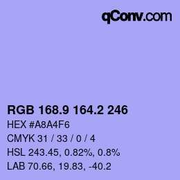 カラーコード: RGB 168.9 164.2 246 | qconv.com