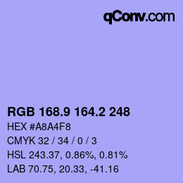 カラーコード: RGB 168.9 164.2 248 | qconv.com