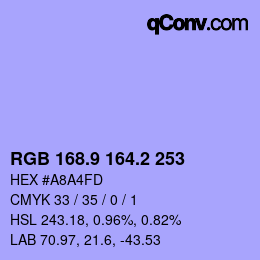 カラーコード: RGB 168.9 164.2 253 | qconv.com