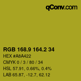 カラーコード: RGB 168.9 164.2 34 | qconv.com