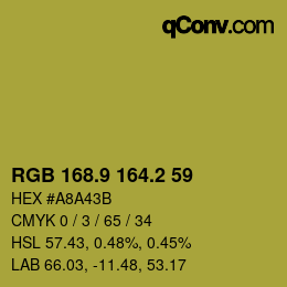 カラーコード: RGB 168.9 164.2 59 | qconv.com