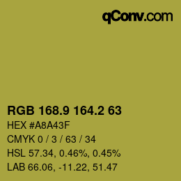 カラーコード: RGB 168.9 164.2 63 | qconv.com