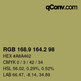 Color code: RGB 168.9 164.2 98 | qconv.com