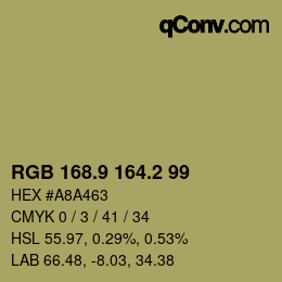 Color code: RGB 168.9 164.2 99 | qconv.com