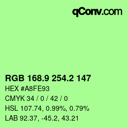 カラーコード: RGB 168.9 254.2 147 | qconv.com