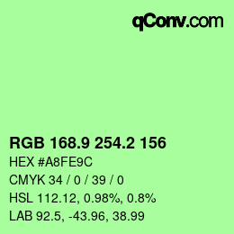 カラーコード: RGB 168.9 254.2 156 | qconv.com