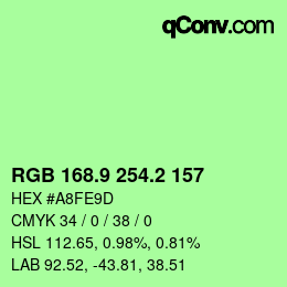 カラーコード: RGB 168.9 254.2 157 | qconv.com
