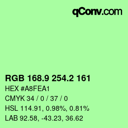 カラーコード: RGB 168.9 254.2 161 | qconv.com