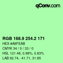 カラーコード: RGB 168.9 254.2 171 | qconv.com