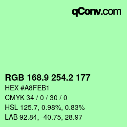 カラーコード: RGB 168.9 254.2 177 | qconv.com
