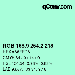 カラーコード: RGB 168.9 254.2 218 | qconv.com