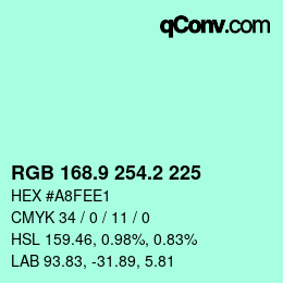 Color code: RGB 168.9 254.2 225 | qconv.com