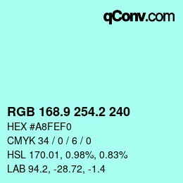Color code: RGB 168.9 254.2 240 | qconv.com