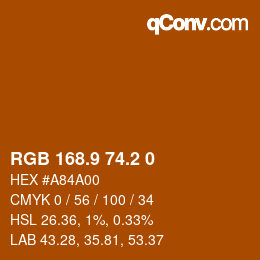 Color code: RGB 168.9 74.2 0 | qconv.com
