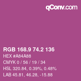 カラーコード: RGB 168.9 74.2 136 | qconv.com