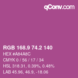 カラーコード: RGB 168.9 74.2 140 | qconv.com