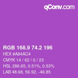 カラーコード: RGB 168.9 74.2 196 | qconv.com