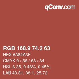 Color code: RGB 168.9 74.2 63 | qconv.com