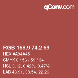 カラーコード: RGB 168.9 74.2 69 | qconv.com