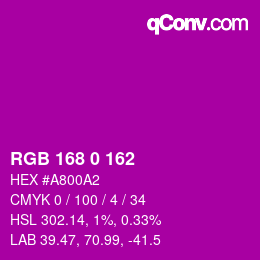 Color code: RGB 168 0 162 | qconv.com