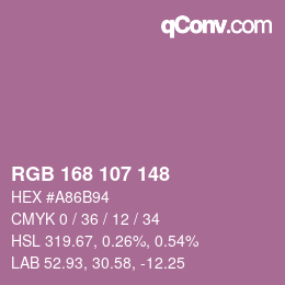 颜色代码: RGB 168 107 148 | qconv.com