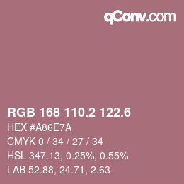 カラーコード: RGB 168 110.2 122.6 | qconv.com