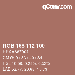 Color code: RGB 168 112 100 | qconv.com