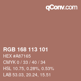 Color code: RGB 168 113 101 | qconv.com