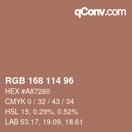 颜色代码: RGB 168 114 96 | qconv.com
