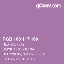 颜色代码: RGB 168 117 169 | qconv.com