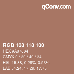 Color code: RGB 168 118 100 | qconv.com