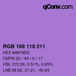 Color code: RGB 168 118 211 | qconv.com