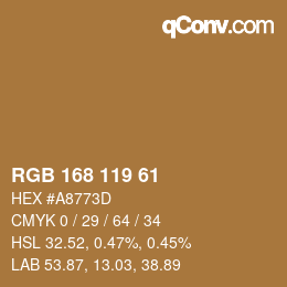 Color code: RGB 168 119 61 | qconv.com