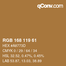 Color code: RGB 168 119 61 | qconv.com