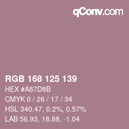 Color code: RGB 168 125 139 | qconv.com