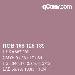 颜色代码: RGB 168 125 139 | qconv.com