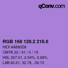 カラーコード: RGB 168 128.2 216.6 | qconv.com