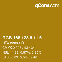 カラーコード: RGB 168 128.6 11.6 | qconv.com