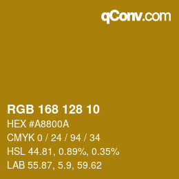 Color code: RGB 168 128 10 | qconv.com