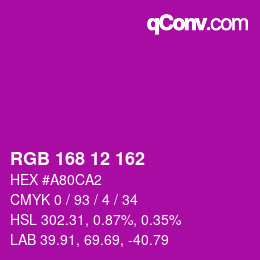 カラーコード: RGB 168 12 162 | qconv.com