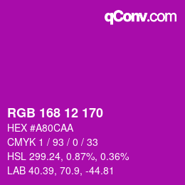 Color code: RGB 168 12 170 | qconv.com