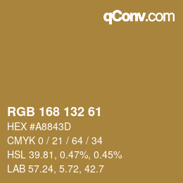 颜色代码: RGB 168 132 61 | qconv.com