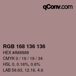 Color code: RGB 168 136 136 | qconv.com