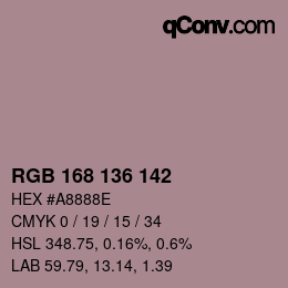 Color code: RGB 168 136 142 | qconv.com