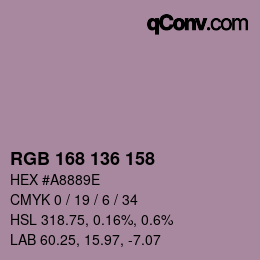 Color code: RGB 168 136 158 | qconv.com
