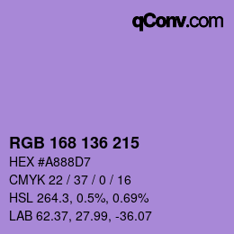 Farbcode: RGB 168 136 215 | qconv.com