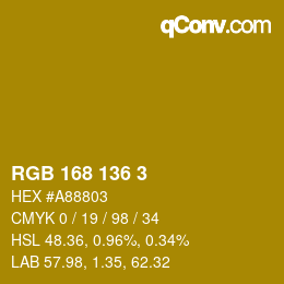Color code: RGB 168 136 3 | qconv.com