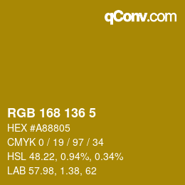 Color code: RGB 168 136 5 | qconv.com