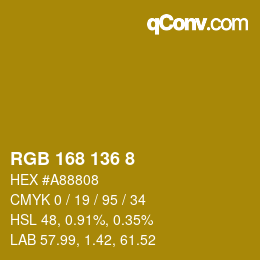 カラーコード: RGB 168 136 8 | qconv.com